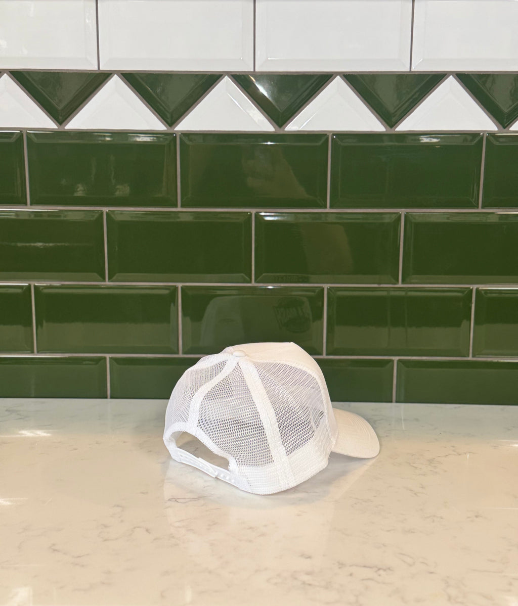 White Trucker Style Hat With Logo