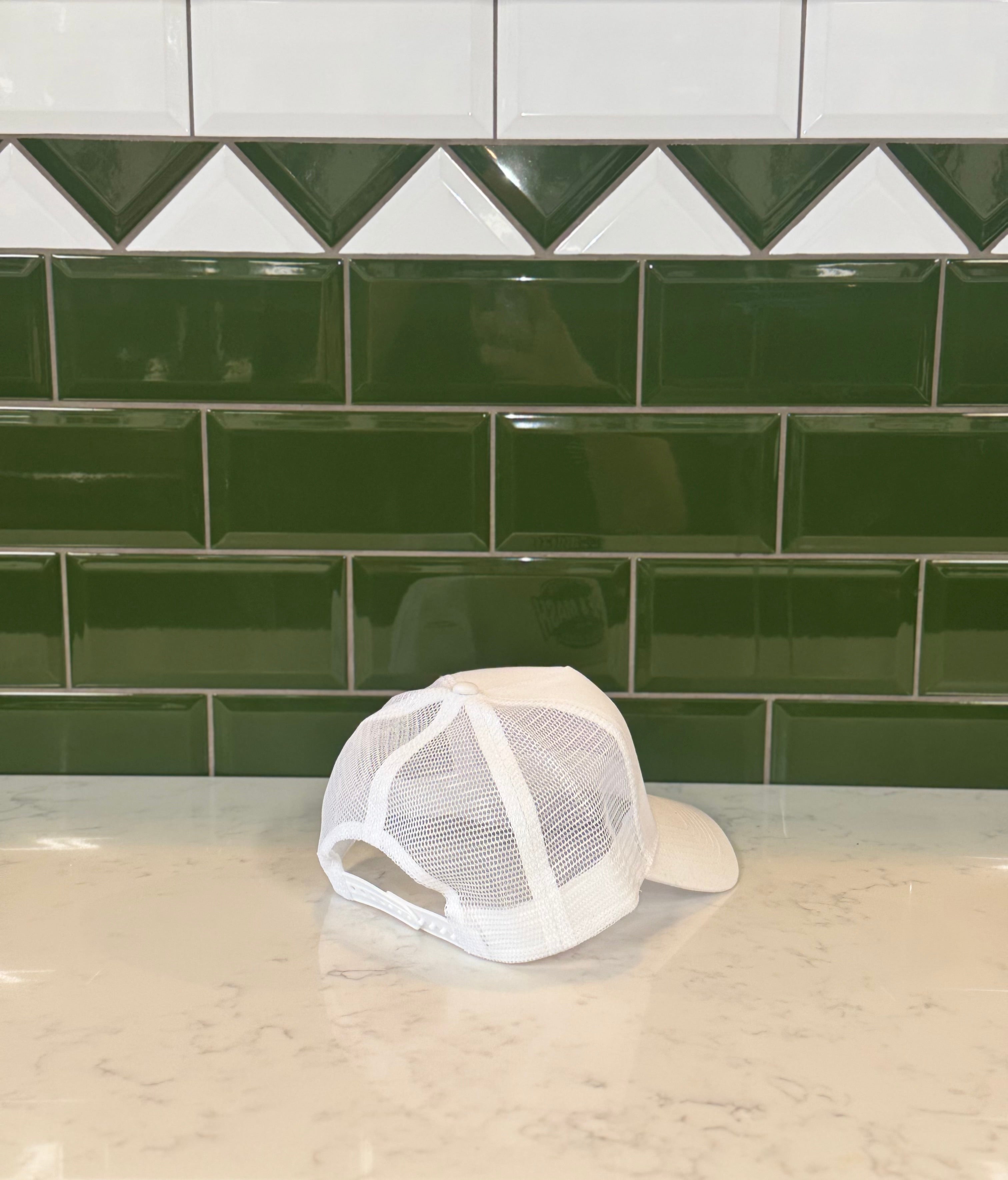 White Trucker Style Hat With Logo